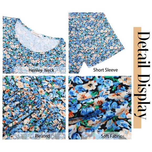 BRAND NEW Women Tunic Tops Casual Henley Short Sleeve Shirts - Picture 6 of 7